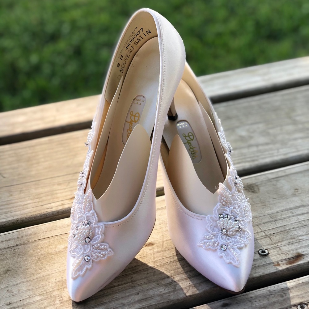 Vintage white silk heels